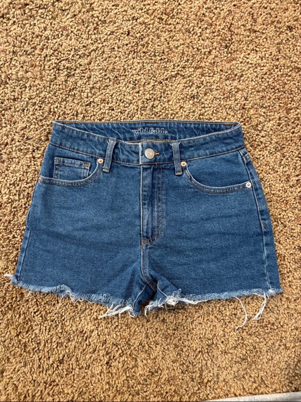 wild fable Dark Blue High-Rise Raw Hem Denim Shorts